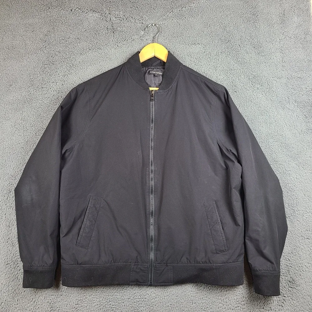 Banana Republic Mens XL Black Full Zip Bomber Jacket Minimalist Lightweight Coat